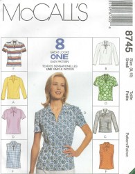 8745 MCCALLS 8 GREAT PULLOVER TOPS SLEEVES OR NOT PATTERN 12,14